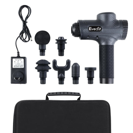 Everfit Massage Gun 30 Speed 6 Heads Vibration Muscle Massager Chargeable Grey.