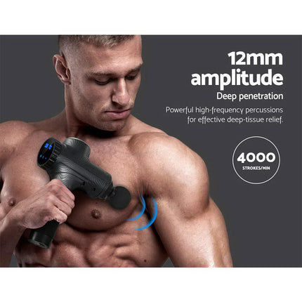 Everfit Massage Gun 30 Speed 6 Heads Vibration Muscle Massager Chargeable Grey.