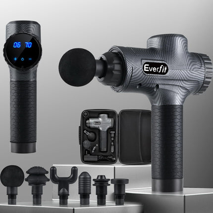 Everfit Massage Gun 30 Speed 6 Heads Vibration Muscle Massager Chargeable Grey.