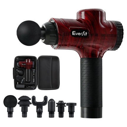 Everfit Massage Gun 30 Speed 6 Heads Vibration Muscle Massager Chargeable Red.