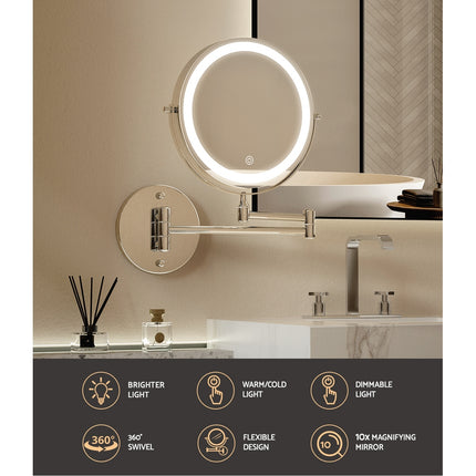 Embellir Extendable Makeup Mirror 10X Magnifying Double-Sided Bathroom Silver.