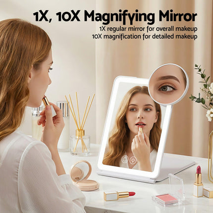 Embellir Portable Travel Makeup Mirror Rechargeable Makeup Mirror with Lights 10x Magnifier White.