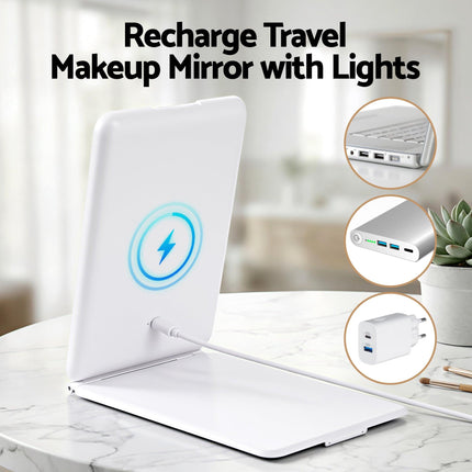 Embellir Portable Travel Makeup Mirror Rechargeable Makeup Mirror with Lights 10x Magnifier White.