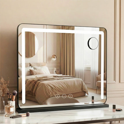 Embellir Makeup Mirror 60x50cm Hollywood Vanity with LED Light Tabletop Black.