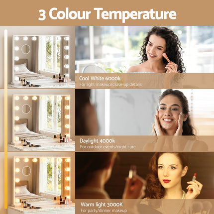 Embellir Makeup Mirror 58x45cm Hollywood Vanity with LED Light Tabletop White.