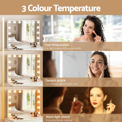 Embellir Makeup Mirror 60x52cm Hollywood Vanity with LED Light Tabletop White.