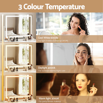 80x65cm Embellir Makeup Mirror Hollywood Vanity with LED Light White Frame.