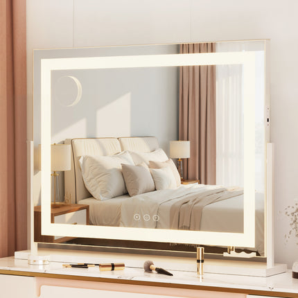80x65cm Embellir Makeup Mirror Hollywood Vanity with LED Light White Frame.
