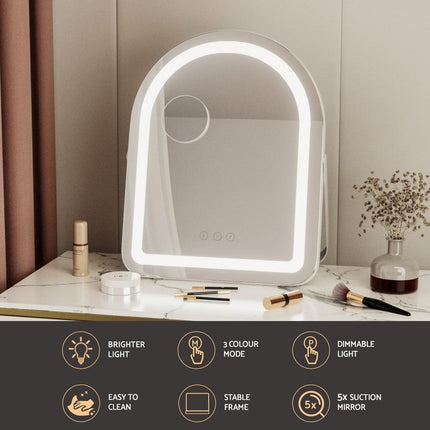 Embellir Makeup Mirror 35x45cm Dressing Vanity LED Stripe Light with 5x Magnification Rotation White Arch.