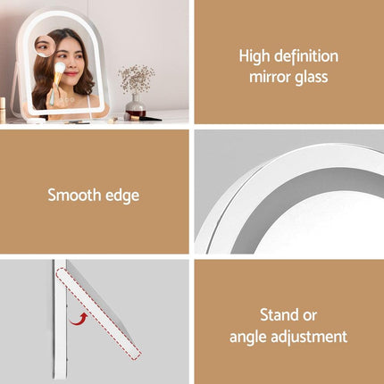 Embellir Makeup Mirror 35x45cm Dressing Vanity LED Stripe Light with 5x Magnification Rotation White Arch.