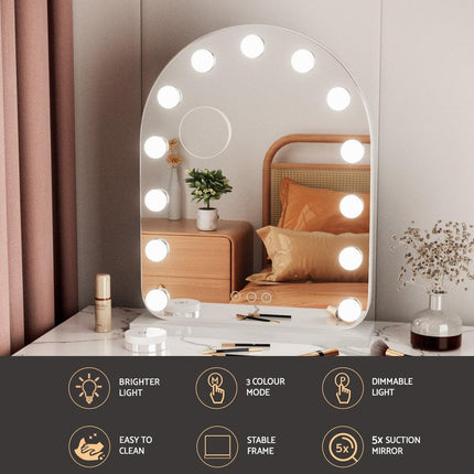 Embellir Makeup Mirror 40x50cm Dressing Vanity LED Bulb Light with 5x Magnification White Arch.