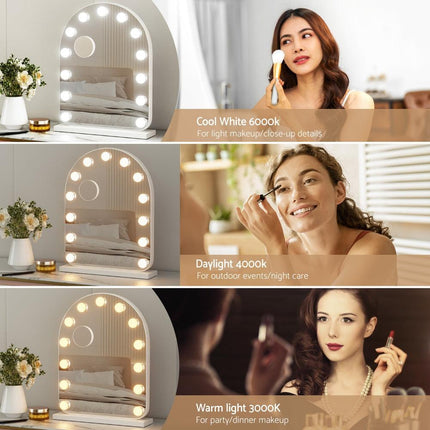 Embellir Makeup Mirror 40x50cm Dressing Vanity LED Bulb Light with 5x Magnification White Arch.