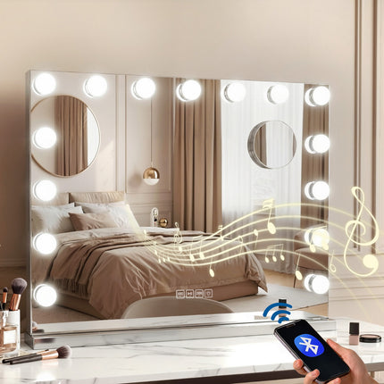 Embellir Bluetooth Makeup Mirror 58x46cm Hollywood Vanity with LED Light Wall.