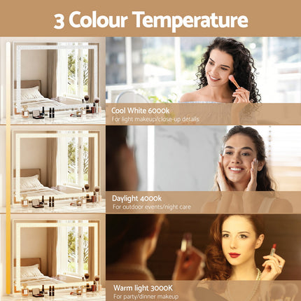 Embellir Bluetooth Makeup Mirror 58x46cm Hollywood Vanity with LED Light Crystal.