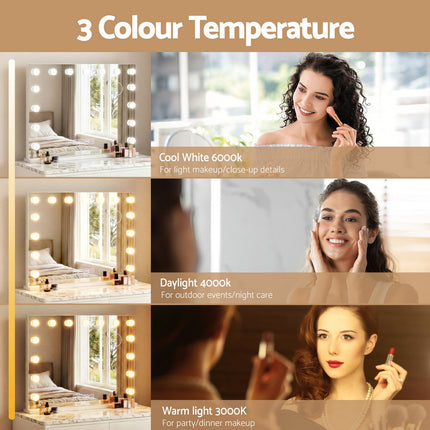 Embellir Bluetooth Makeup Mirror 80x58cm Hollywood Vanity with LED Light Wall.