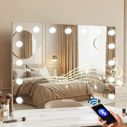Embellir Bluetooth Makeup Mirror 80x58cm Hollywood Vanity with LED Light Wall.