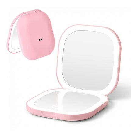 Embellir LED Compact Mirror Lighted Travel Makeup Mirror Pocket-Sized 1x 10x Magnification Square Pink.