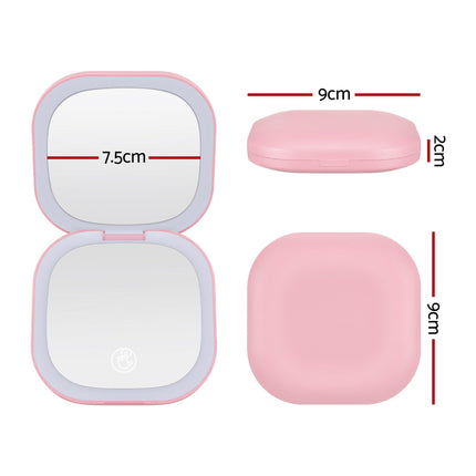 Embellir LED Compact Mirror Lighted Travel Makeup Mirror Pocket-Sized 1x 10x Magnification Square Pink.