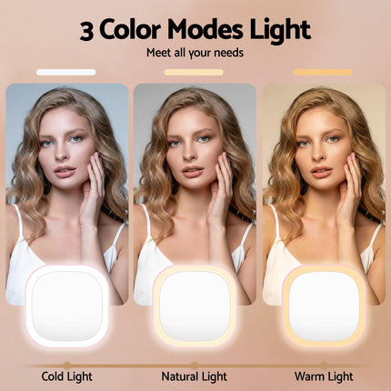 Embellir LED Compact Mirror Lighted Travel Makeup Mirror Pocket-Sized 1x 10x Magnification Square Pink.