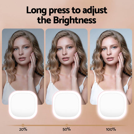 Embellir LED Compact Mirror Lighted Travel Makeup Mirror Pocket-Sized 1x 10x Magnification Square Pink.
