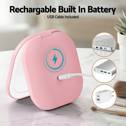 Embellir LED Compact Mirror Lighted Travel Makeup Mirror Pocket-Sized 1x 10x Magnification Square Pink.