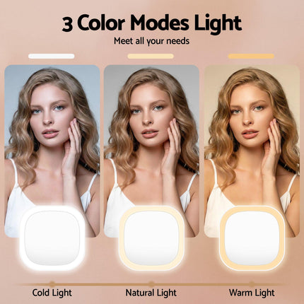 Embellir LED Compact Mirror Lighted Travel Makeup Mirror Pocket-Sized 1x 10x Magnification Square White.