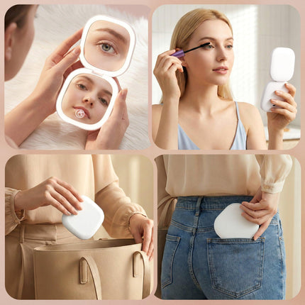 Embellir LED Compact Mirror Lighted Travel Makeup Mirror Pocket-Sized 1x 10x Magnification Square White.