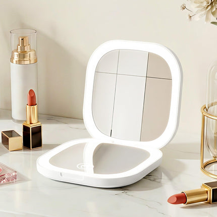 Embellir LED Compact Mirror Lighted Travel Makeup Mirror Pocket-Sized 1x 10x Magnification Square White.
