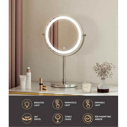 Embellir Makeup Mirror 20x20cm 10X Magnifying with LED Light Rotation Tabletop.