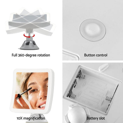 Embellir Makeup Mirror 10X Magnification LED Light Adjustable Rotation Cordless Suction Cup.