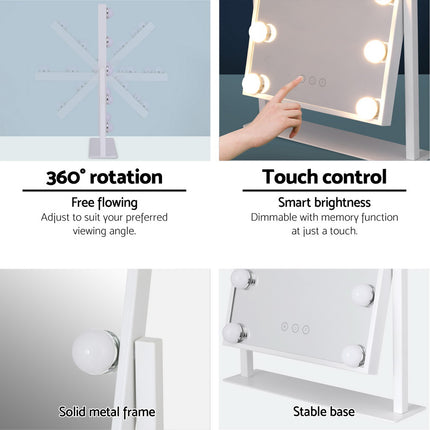 Embellir Makeup Mirror 30x41cm Hollywood Vanity with LED Light Rotation Tabletop.