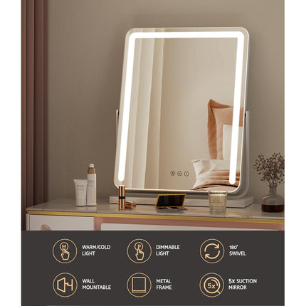 Embellir Makeup Mirror 40x50cm Hollywood Vanity with LED Light Strip Rotation.