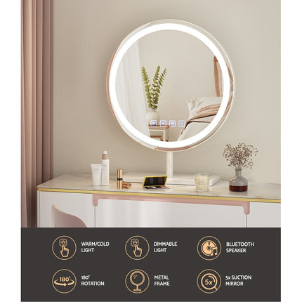 Embellir Makeup Mirror 40x40cm Hollywood Vanity with LED Light Tabletop Round.