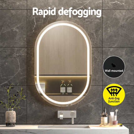 Embellir 2 LED Wall Mirror With Light 50X75CM Bathroom Decor Oval Mirrors Vanity.