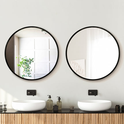 Embellir 2 Wall Mirror Makeup 90cm Home Decor Framed Mirrors Bathroom Round Black.
