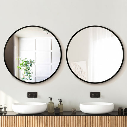 Embellir 2 Wall Mirror Makeup 90cm Home Decor Framed Mirrors Bathroom Round Black.