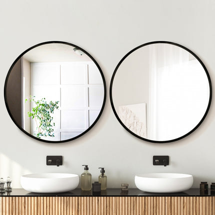 Embellir 2 Wall Mirror Makeup 90cm Home Decor Framed Mirrors Bathroom Round Black.
