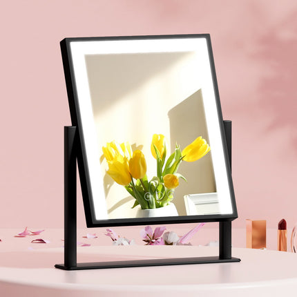 Embellir Makeup Mirror 25x30cm Hollywood Vanity with LED Light Rotation Black.
