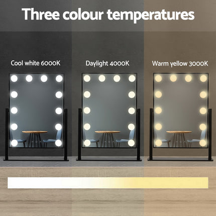 Embellir Makeup Mirror 30x48cm Hollywood Vanity with LED Light Rotation Tabletop.