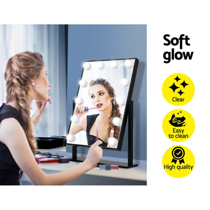 Embellir Makeup Mirror 30x48cm Hollywood Vanity with LED Light Rotation Tabletop.