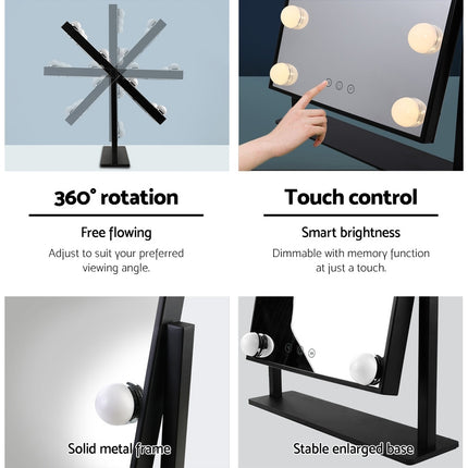 Embellir Makeup Mirror 30x48cm Hollywood Vanity with LED Light Rotation Tabletop.