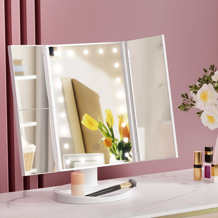 Embellir Tri-fold Makeup Mirror 1X2X3X Magnifying with LED Light Travel Portable.