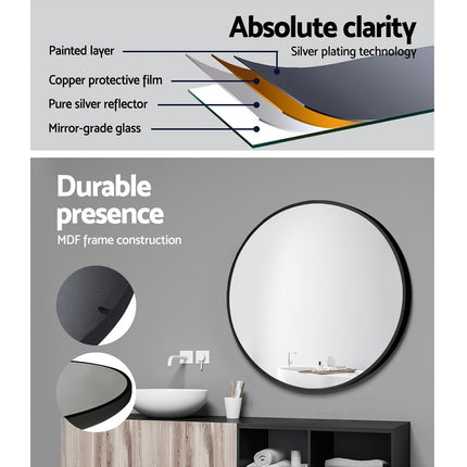 Embellir Wall Mirror Makeup 50cm Home Decor Framed Mirrors Bathroom Round Black.