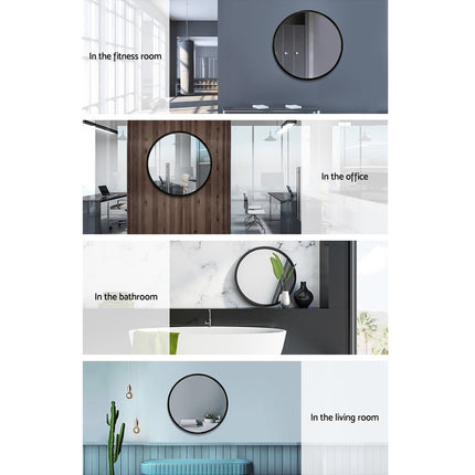 Embellir Wall Mirror Makeup 50cm Home Decor Framed Mirrors Bathroom Round Black.