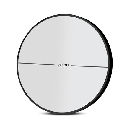 Embellir Wall Mirror Makeup 70cm Home Decor Framed Mirrors Bathroom Round Black.