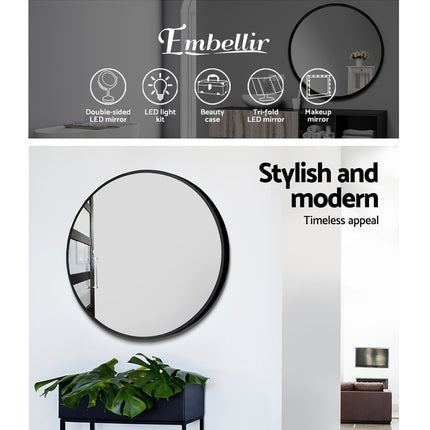 Embellir Wall Mirror Makeup 70cm Home Decor Framed Mirrors Bathroom Round Black.