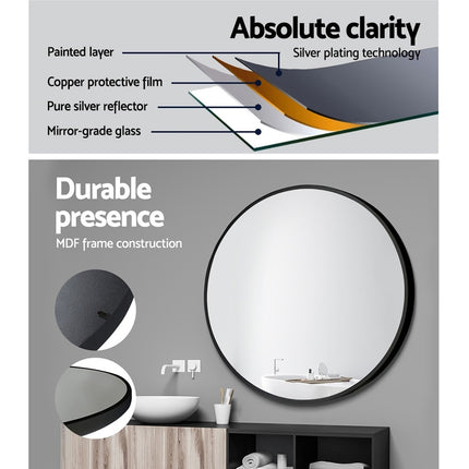 Embellir Wall Mirror Makeup 70cm Home Decor Framed Mirrors Bathroom Round Black.