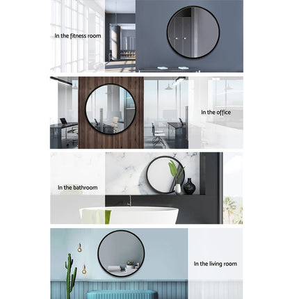 Embellir Wall Mirror Makeup 70cm Home Decor Framed Mirrors Bathroom Round Black.