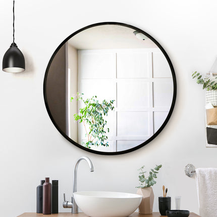 Embellir Wall Mirror Makeup 70cm Home Decor Framed Mirrors Bathroom Round Black.
