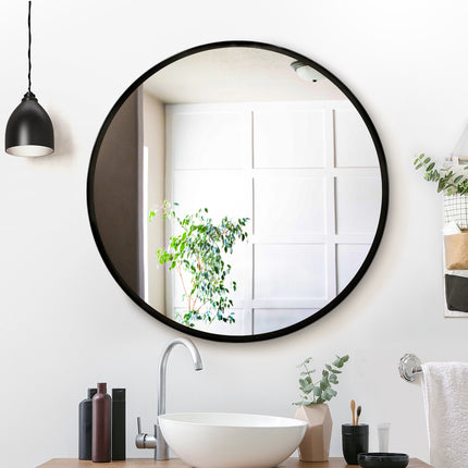 Embellir Wall Mirror Makeup 80cm Home Decor Framed Mirrors Bathroom Round Black.